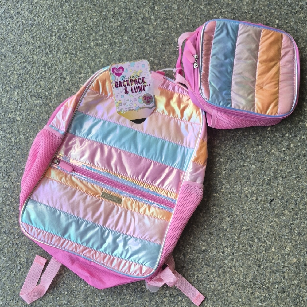 Colorful Striped Kids Backpack and Lunch Bag Set